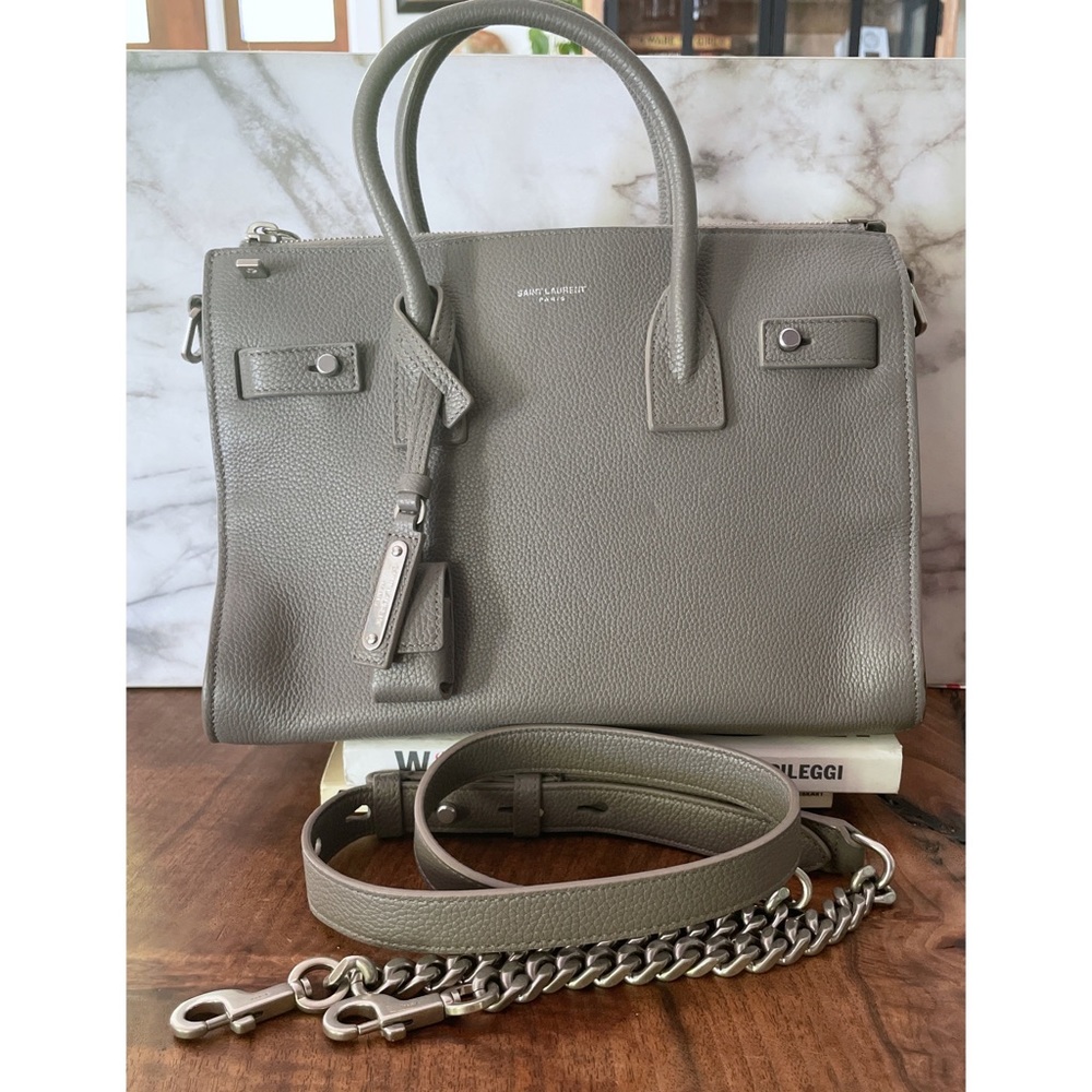 Authentic Saint Laurent Small Grey Baby Sac De Jour Leather Tote Crossbody Bag - Picture 4 of 17